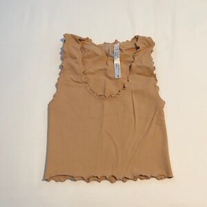 Elegant Ruffled Tan Tank Top